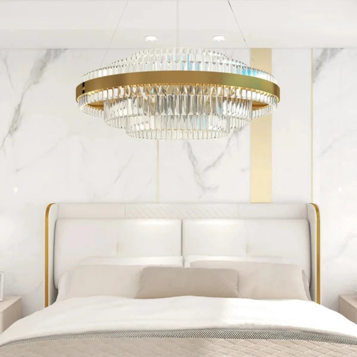 Marilyn Modern Tiered Crystal LED Chandelier in Brass Living Room