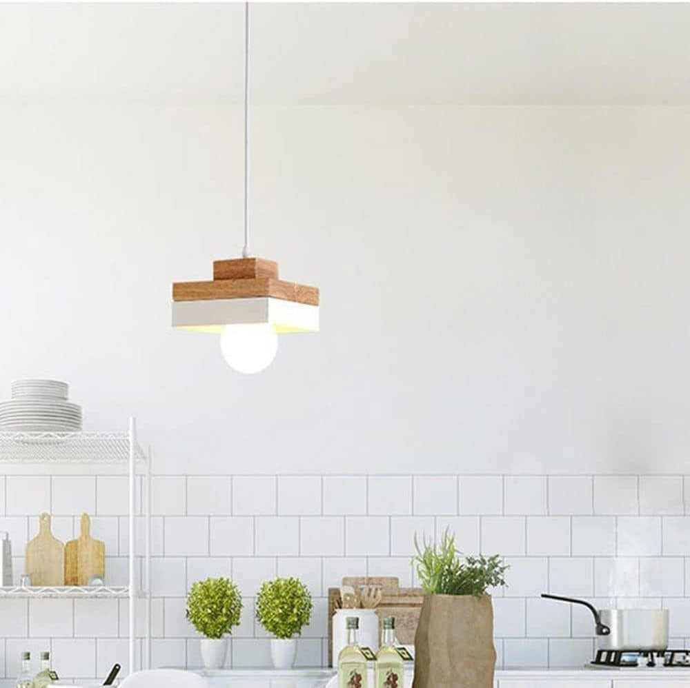 Morandi Minimalist Black & White Wood Geometric Pendant Light