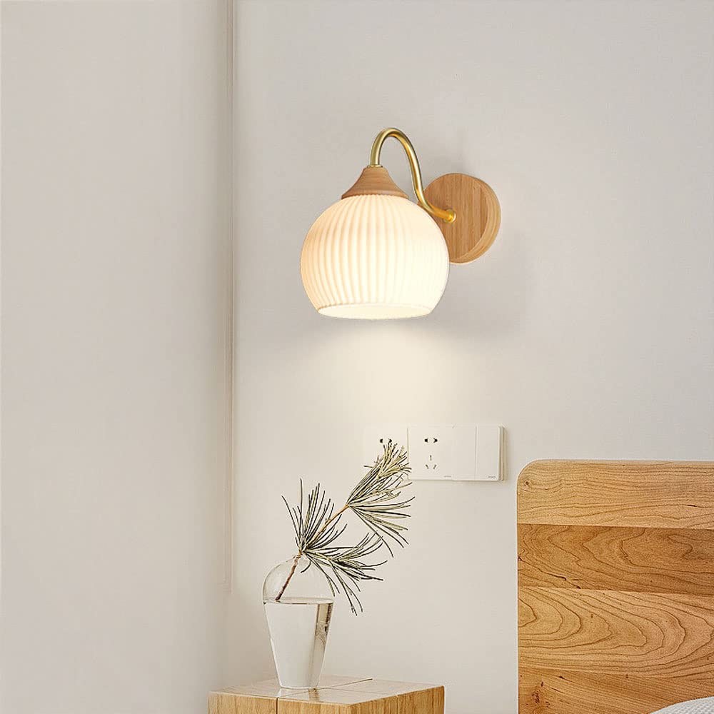 Ozawa Nordic Minimalist LED Wall Lamp Glass Wood Bedrooms Balcony