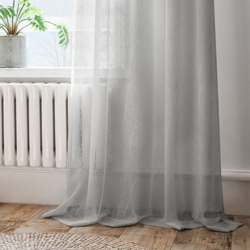 Mia Leaf Pattern Sheer Curtains Pleated