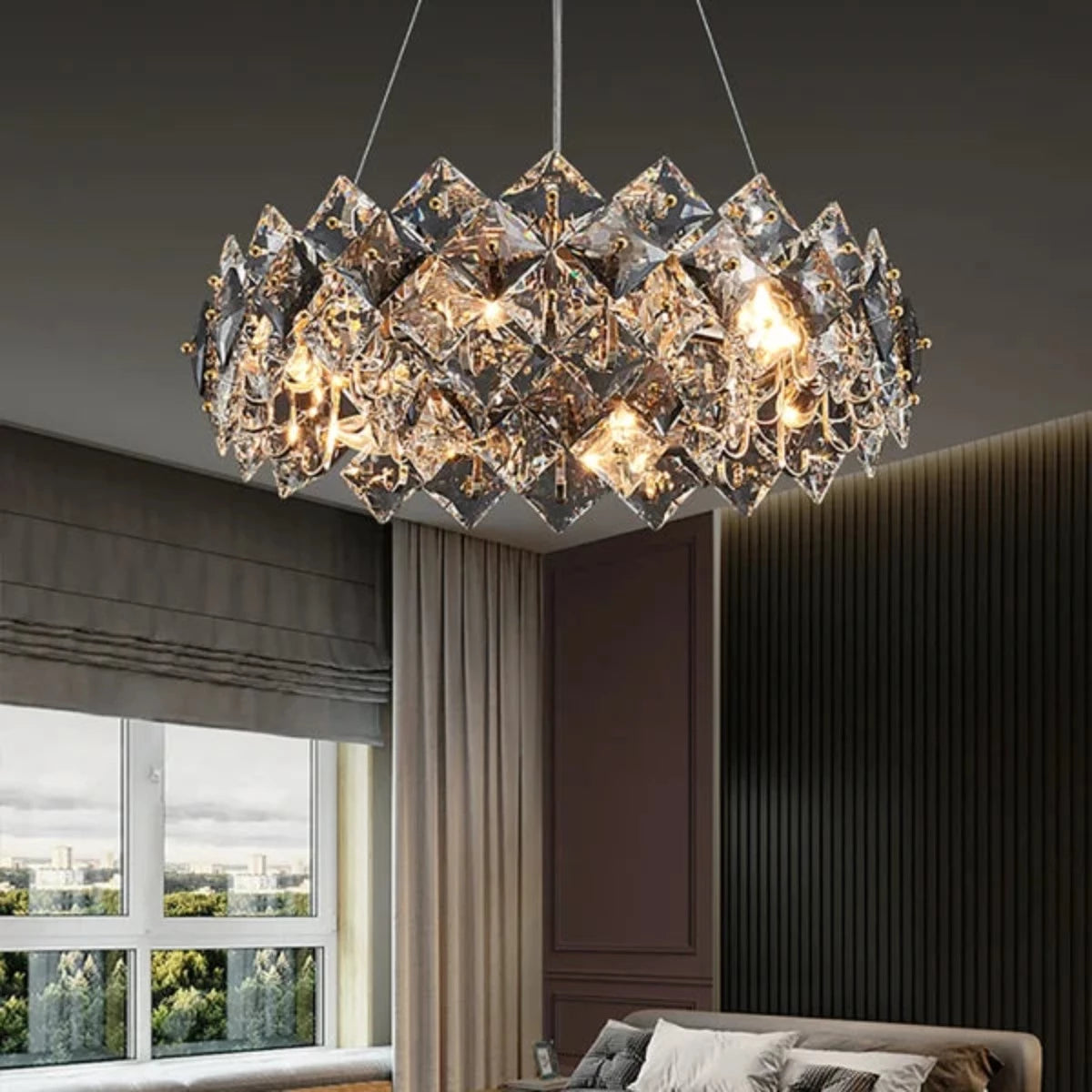 Marilyn Modern 6-Light Tiered Crystal Chandelier With Adjustable Cables