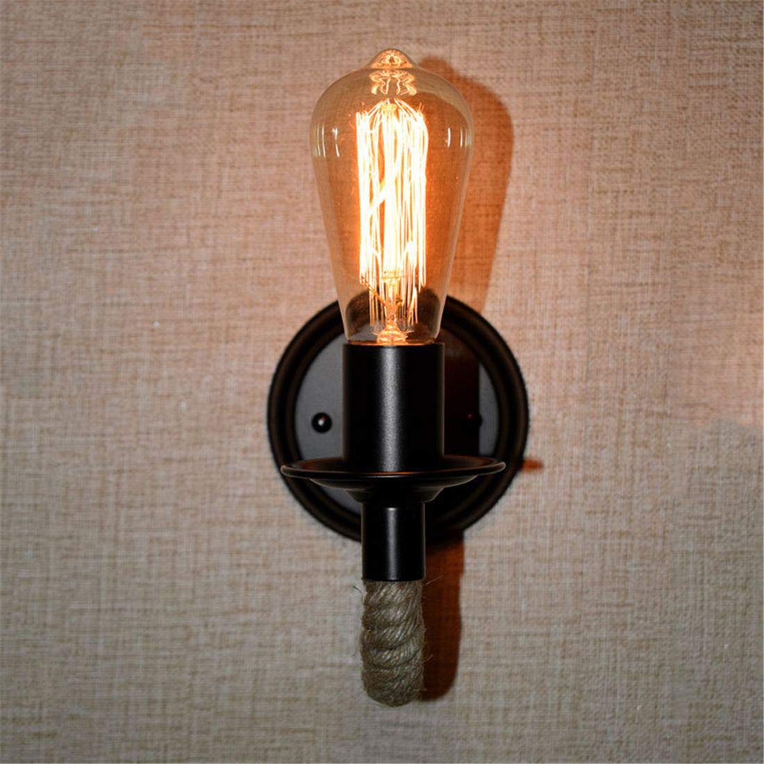 Epoch Vintage Indoor Wall Lamp Black Metal/Rope Indoor/Hallway