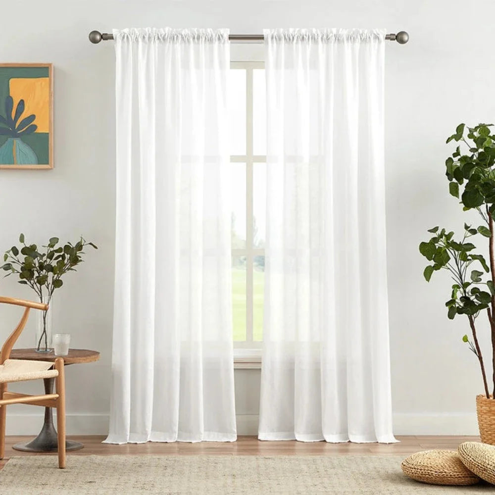 Kira White Cotton Blend Sheer Curtains Pleated
