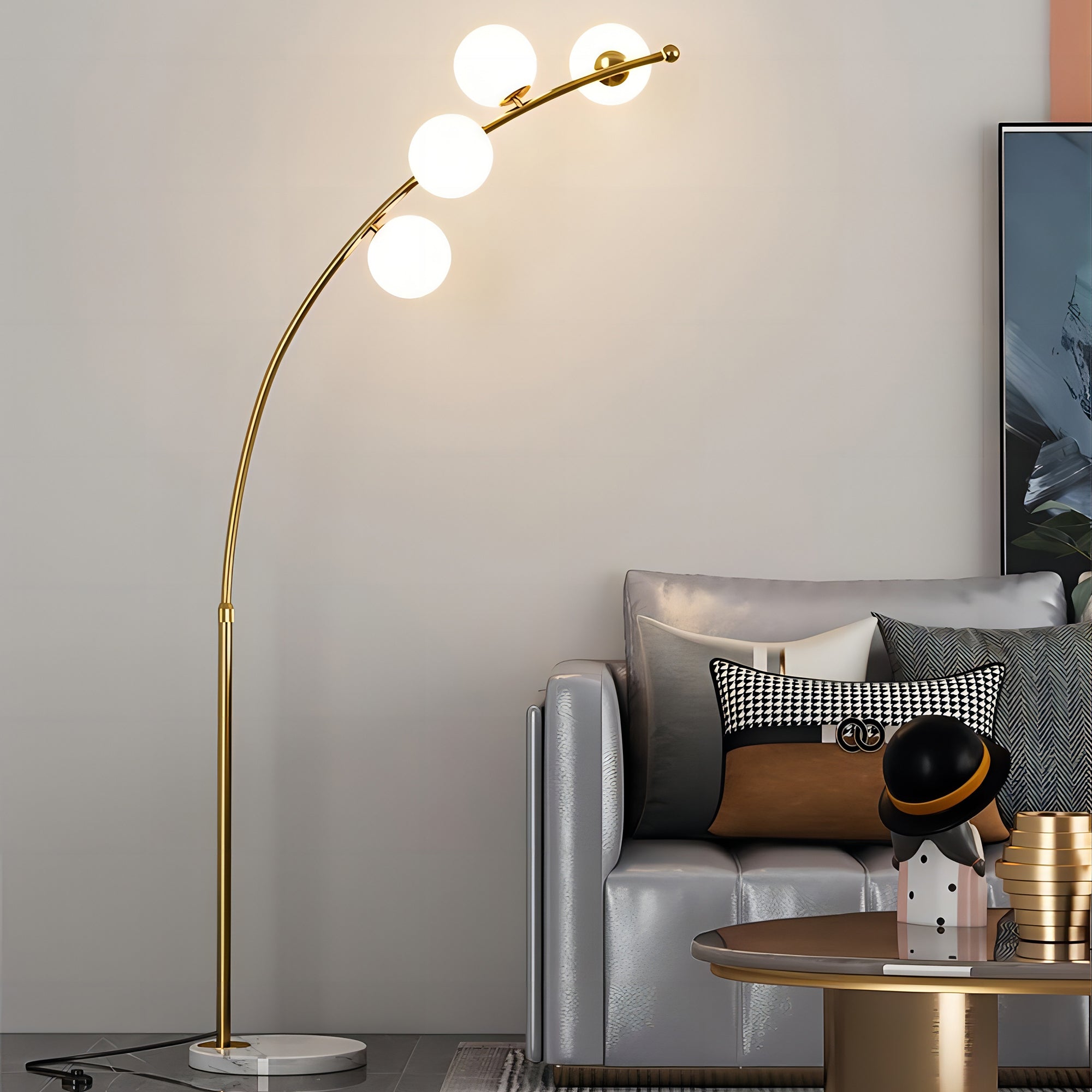 Valentina Modern Arc Multi Head Bubble Floor Lamp Black/Gold