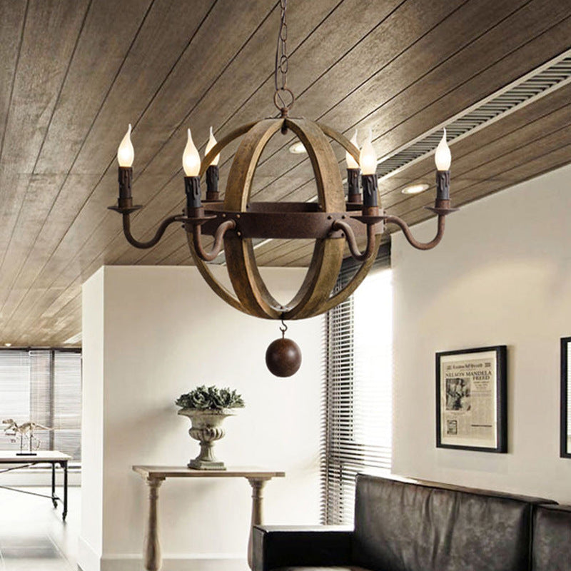 Alessio Rustic Pendant Light Wood Metal Corridor Restaurant