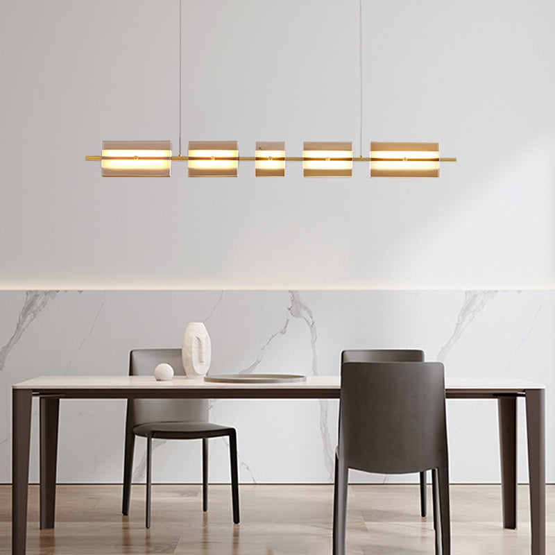 Evette Modern Nordic Linear Copper/Glass Pendant Light, Brass/Black