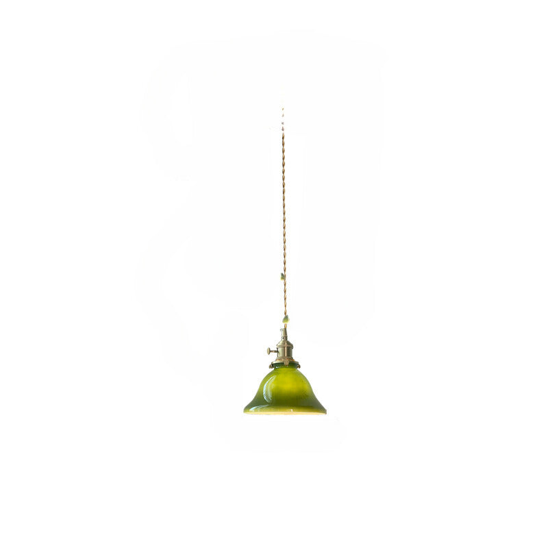 Hailie Rustic Vintage LED Pendant Light Green Copper Glass Dining Room