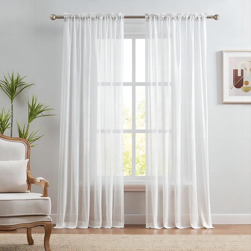 Ava Leave Pattern White Sheer Curtains Pleated