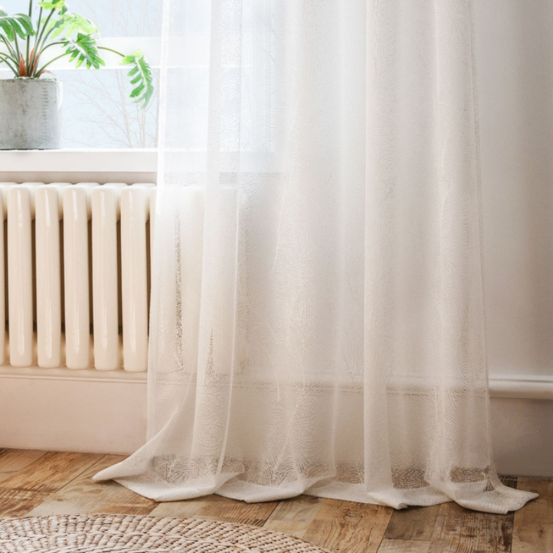 Mia Leaf Pattern Sheer Curtains Pleated