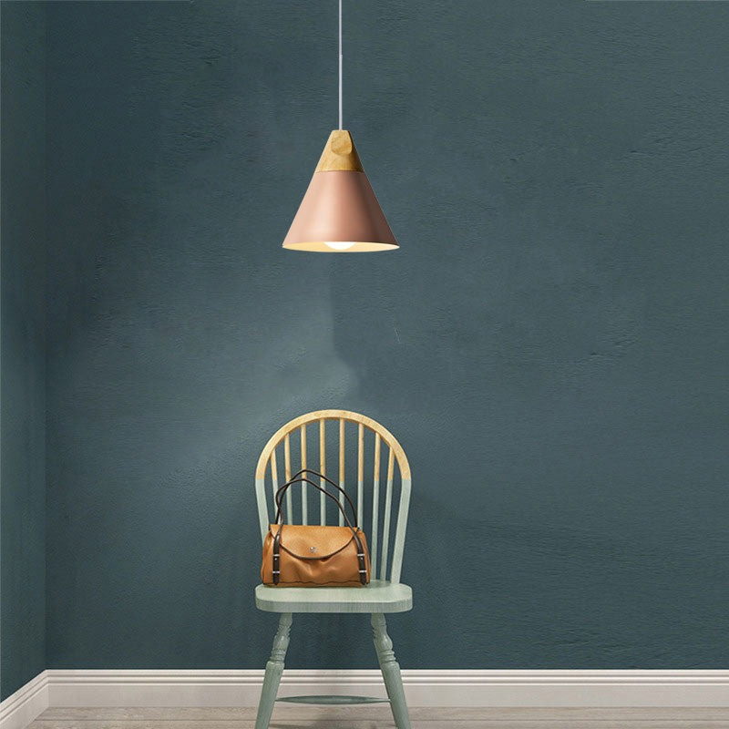 Morandi Multi-Shaped Wood And Metal Pendant Light, 6 Colors