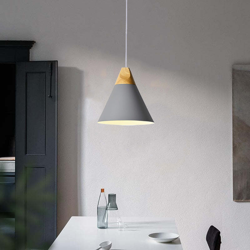 Morandi Multi-Shaped Wood And Metal Pendant Light, 6 Colors