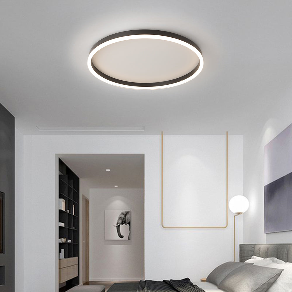 Quinn Minimalist Ring Metal Flush Mount Ceiling Light, Black