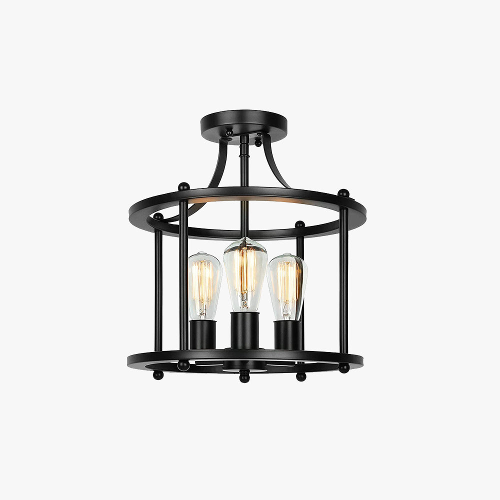 Alessio Flush Mount Ceiling Light Lantern Industrial, Metal, Black, Dining Room