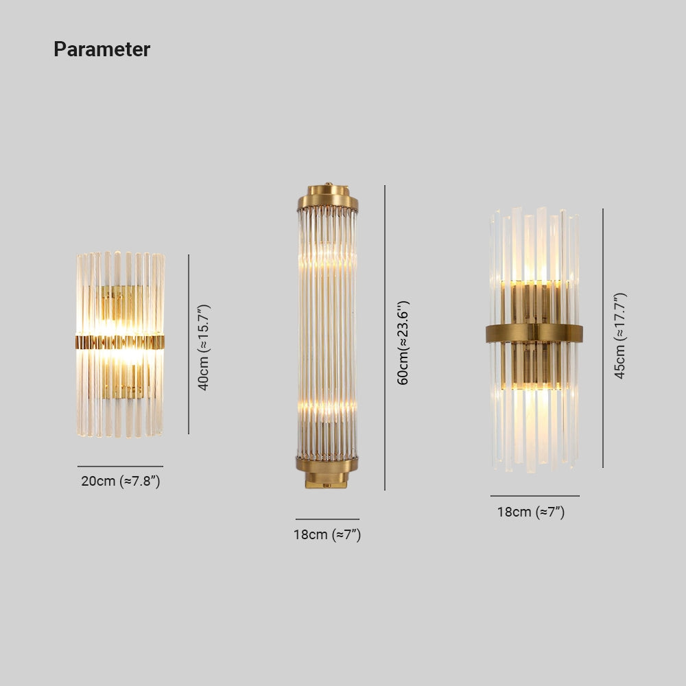 Orr Modern Cylindrical Metal/Crystal Wall Lamp, Gold