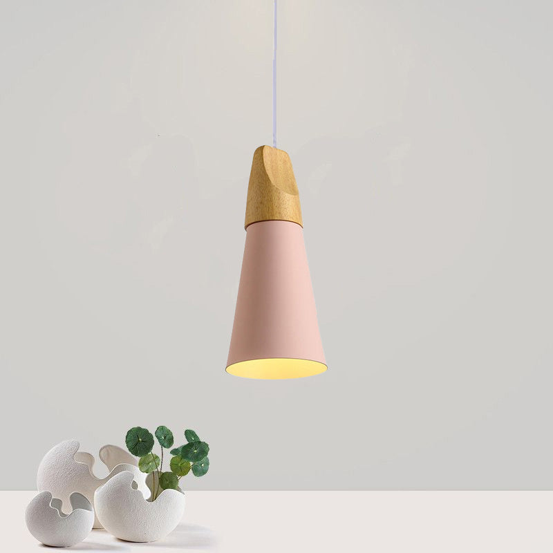 Morandi Multi-Shaped Wood And Metal Pendant Light, 6 Colors