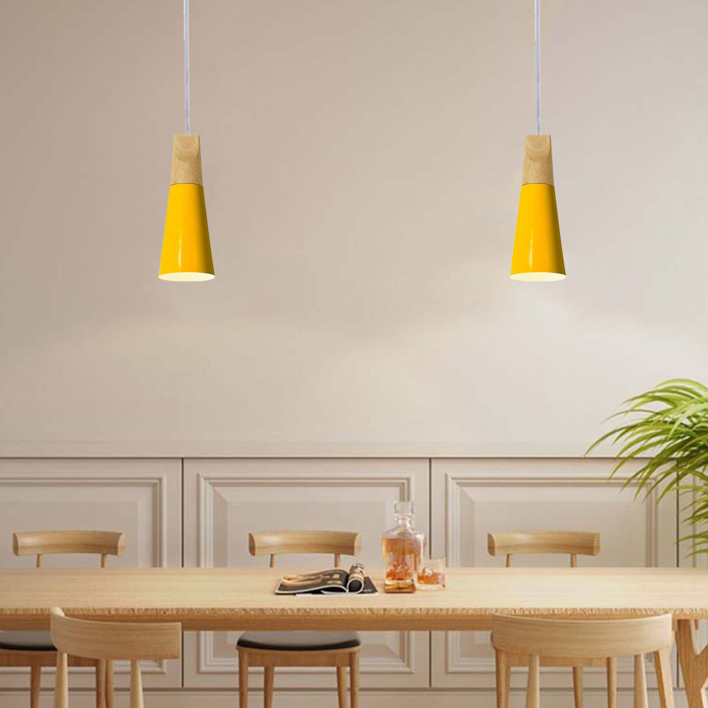 Morandi Multi-Shaped Wood And Metal Pendant Light, 6 Colors