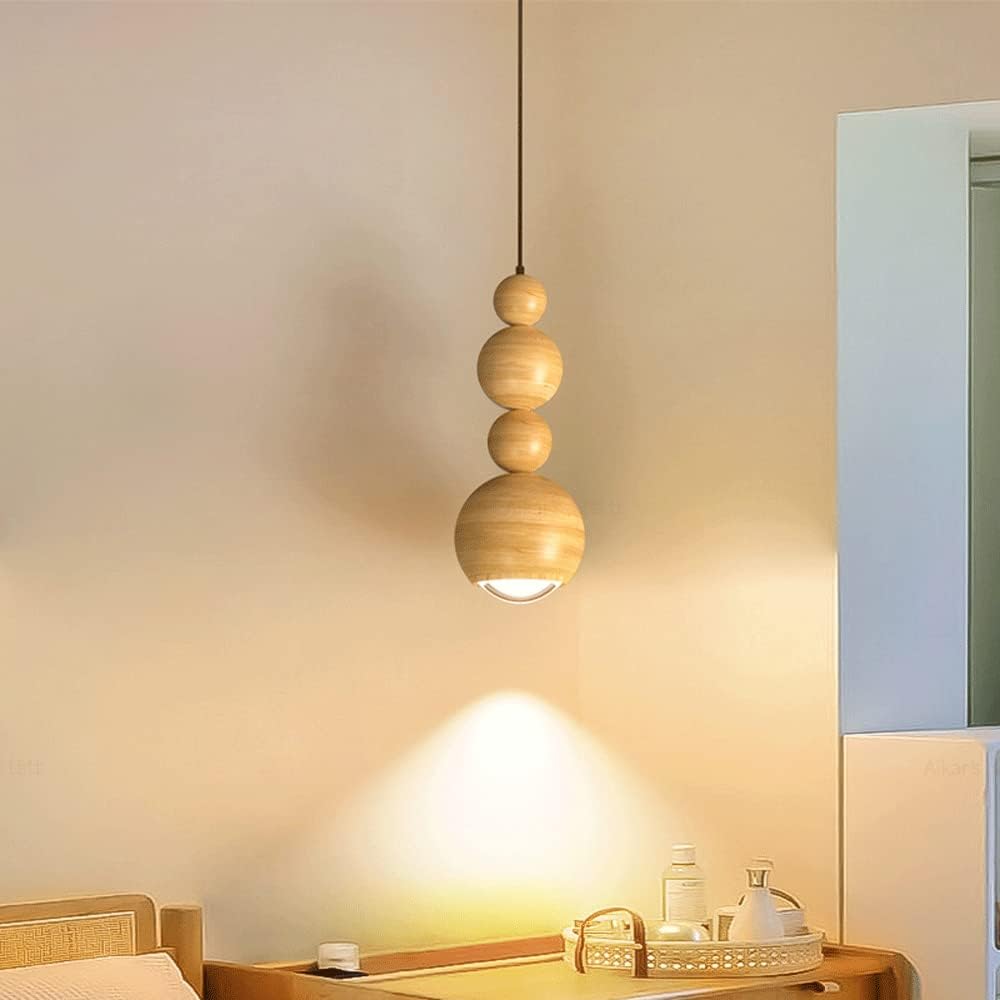 Muto Vintage LED Pendant Globe Light White Metal Wood Bedroom