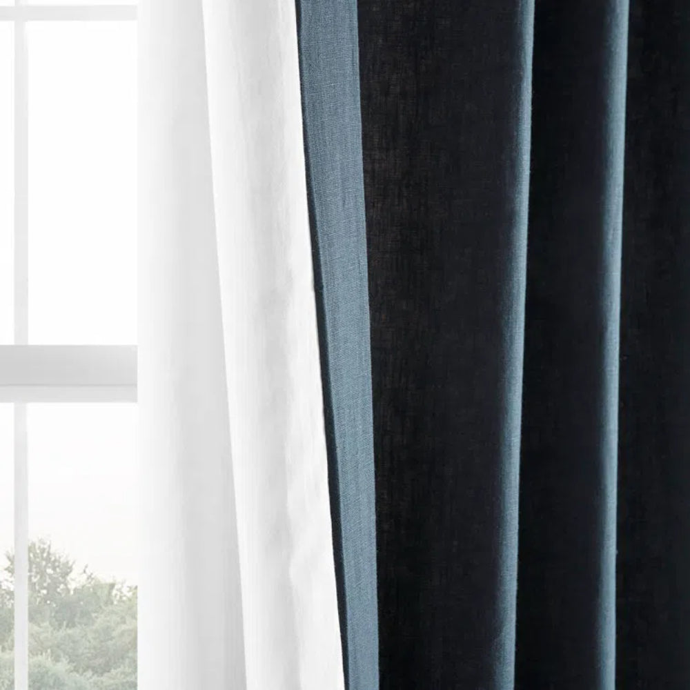 Skyler Linen Blackout Ripple Fold Curtain with Track Kit