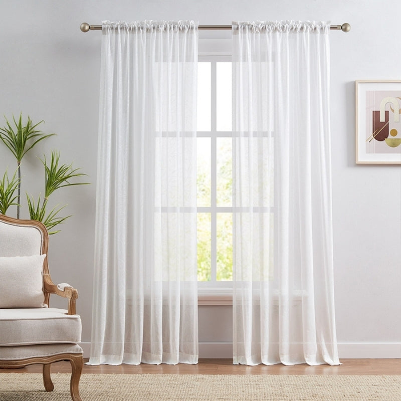 Ava Leave Pattern White Sheer Curtains Soft Top