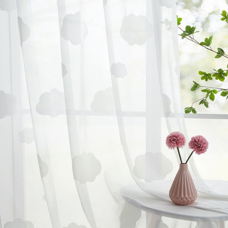 Nora Cloud Pattern Sheer Curtains Pleated