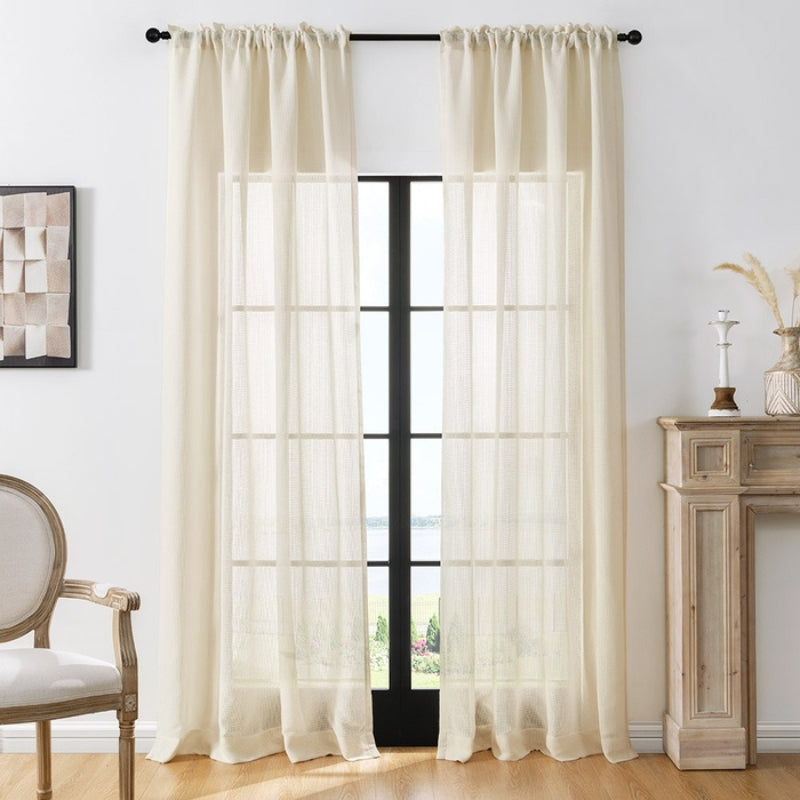 Bella Checkered Weave Texture Sheer Curtains Soft Top Grommet