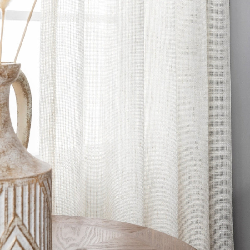 Bella Checkered Weave Texture Sheer Curtains Pleated