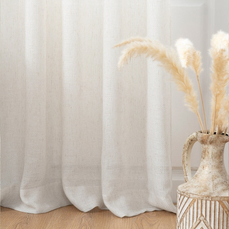 Bella Checkered Weave Texture Sheer Curtains Pleated