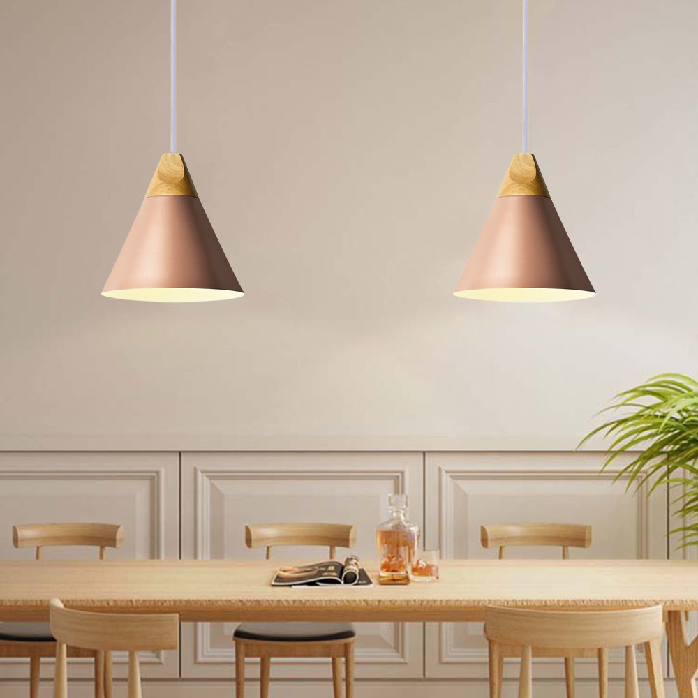 Morandi Multi-Shaped Wood And Metal Pendant Light, 6 Colors