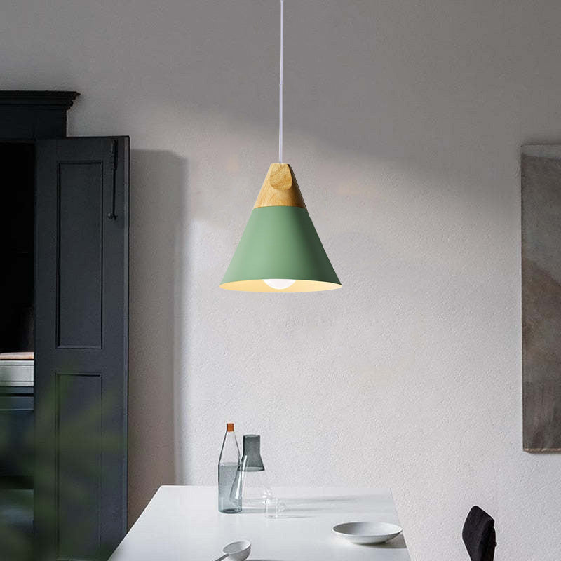 Morandi Multi-Shaped Wood And Metal Pendant Light, 6 Colors