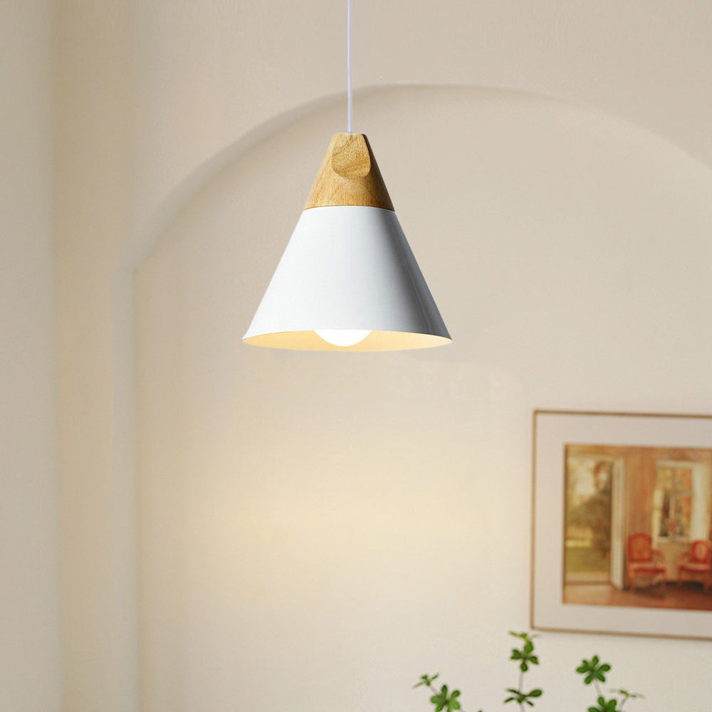 Morandi Multi-Shaped Wood And Metal Pendant Light, 6 Colors