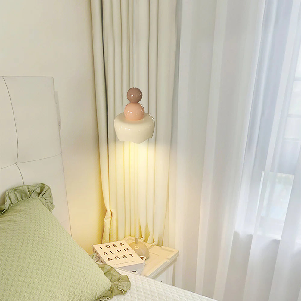 Morandi Sunny Rain Doll LED Pendant Light Cream Resin Bedroom