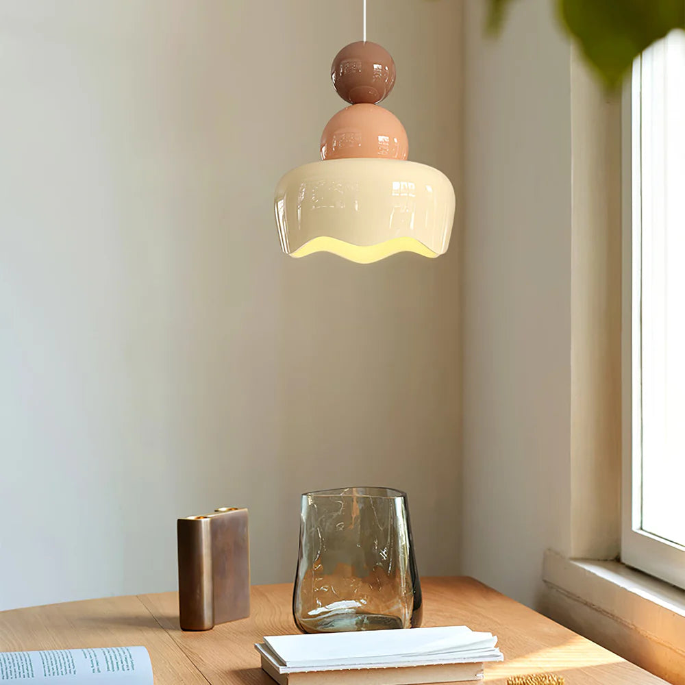 Morandi Sunny Rain Doll LED Pendant Light Cream Resin Bedroom