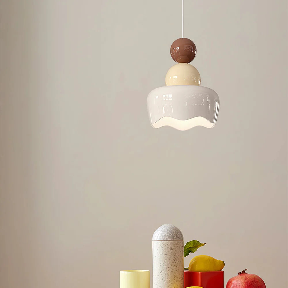 Morandi Sunny Rain Doll LED Pendant Light Cream Resin Bedroom