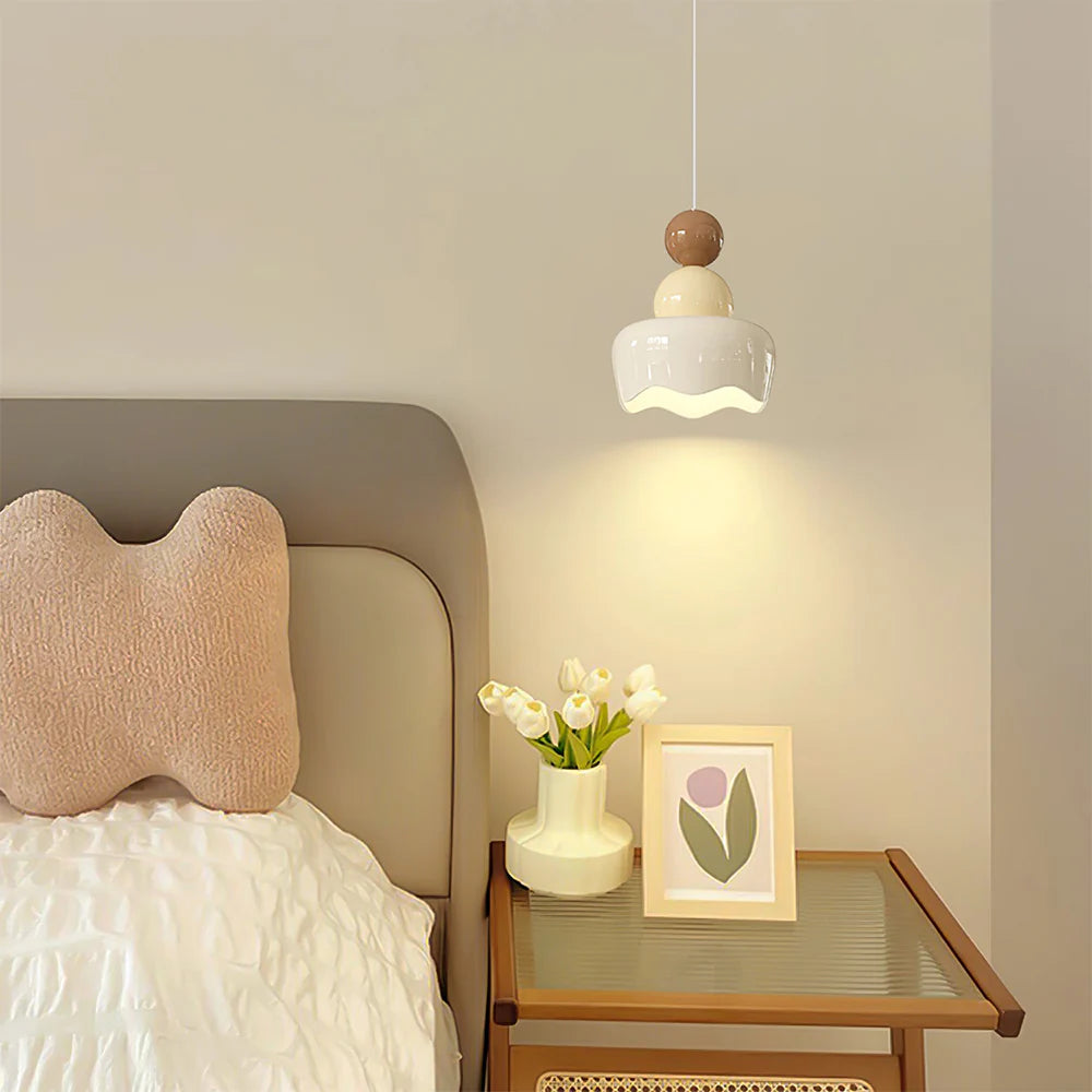 Morandi Sunny Rain Doll LED Pendant Light Cream Resin Bedroom