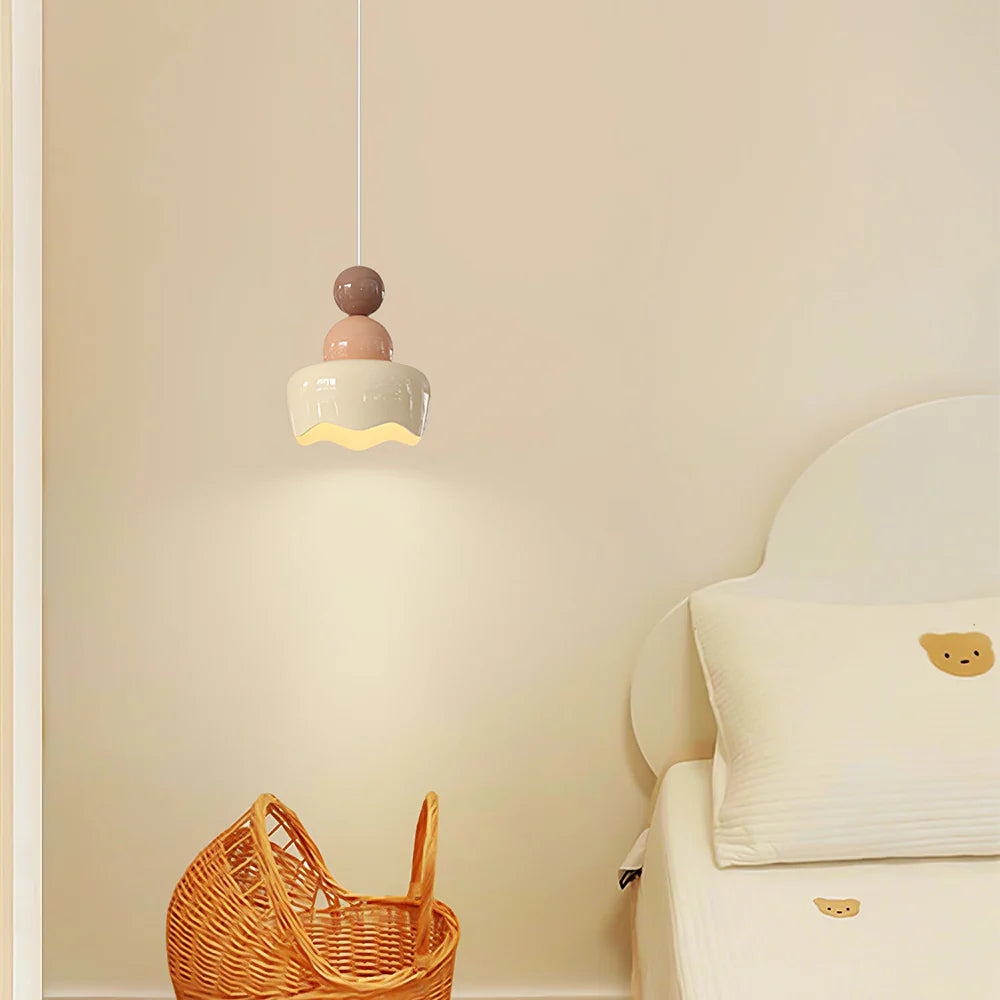 Morandi Sunny Rain Doll LED Pendant Light Cream Resin Bedroom