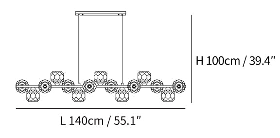 Valentina Modern LED Long Linear Metal Brass Multi Crystal Glass Globe Living/Dining Room Pendant Light