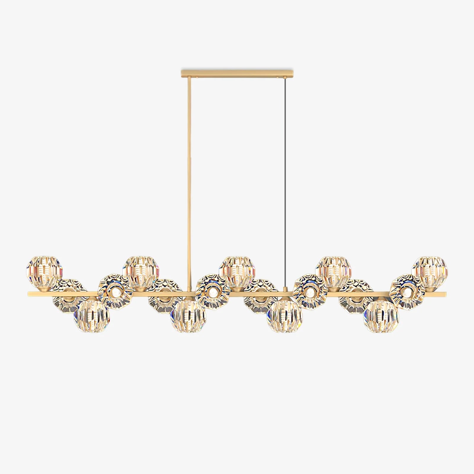 Valentina Modern LED Long Linear Metal Brass Multi Crystal Glass Globe Living/Dining Room Pendant Light