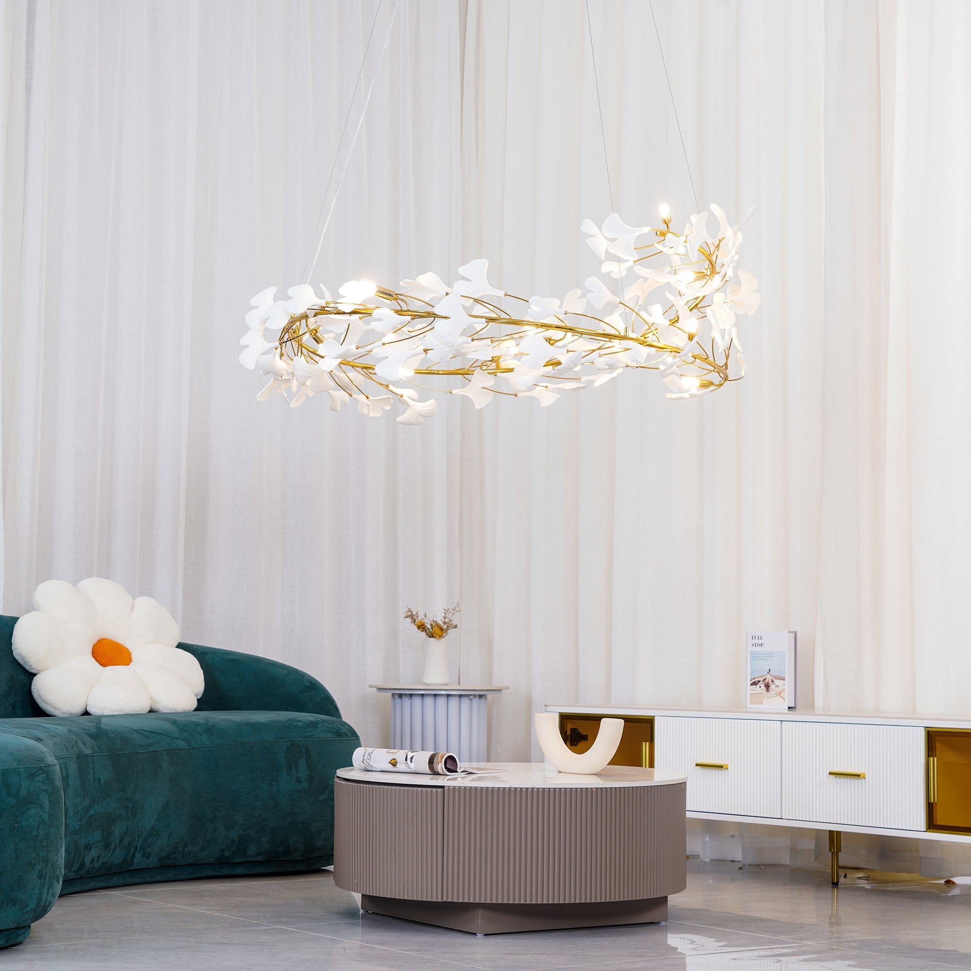 Olivia GinkLuxe Modern Golden LED Chandelier, Metal & Ceramic