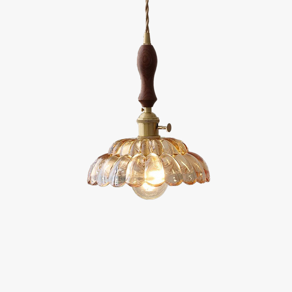 Hailie Modern LED Pendant Light Wooden Handle Metal Glass Bedroom