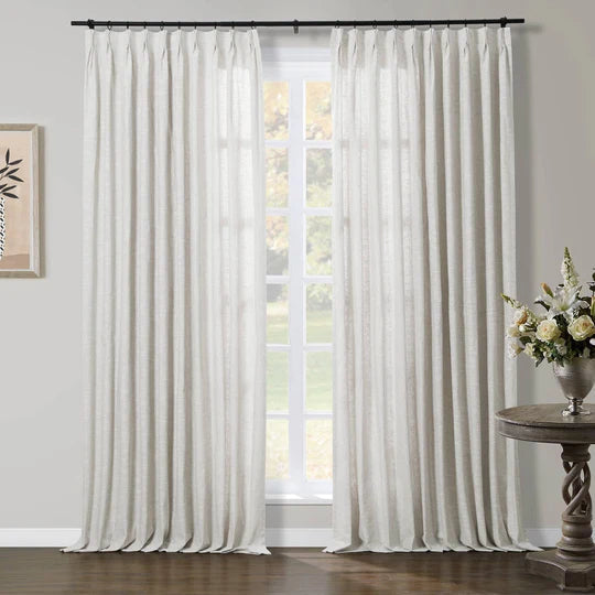 Aira Linen Pleated Modern Window Curtain Panels, 6 Color