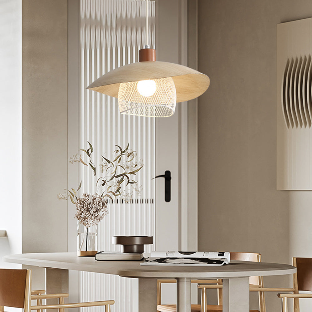 Eveline Modern LED Pendant Light Beige/Green/Wood Dining Room