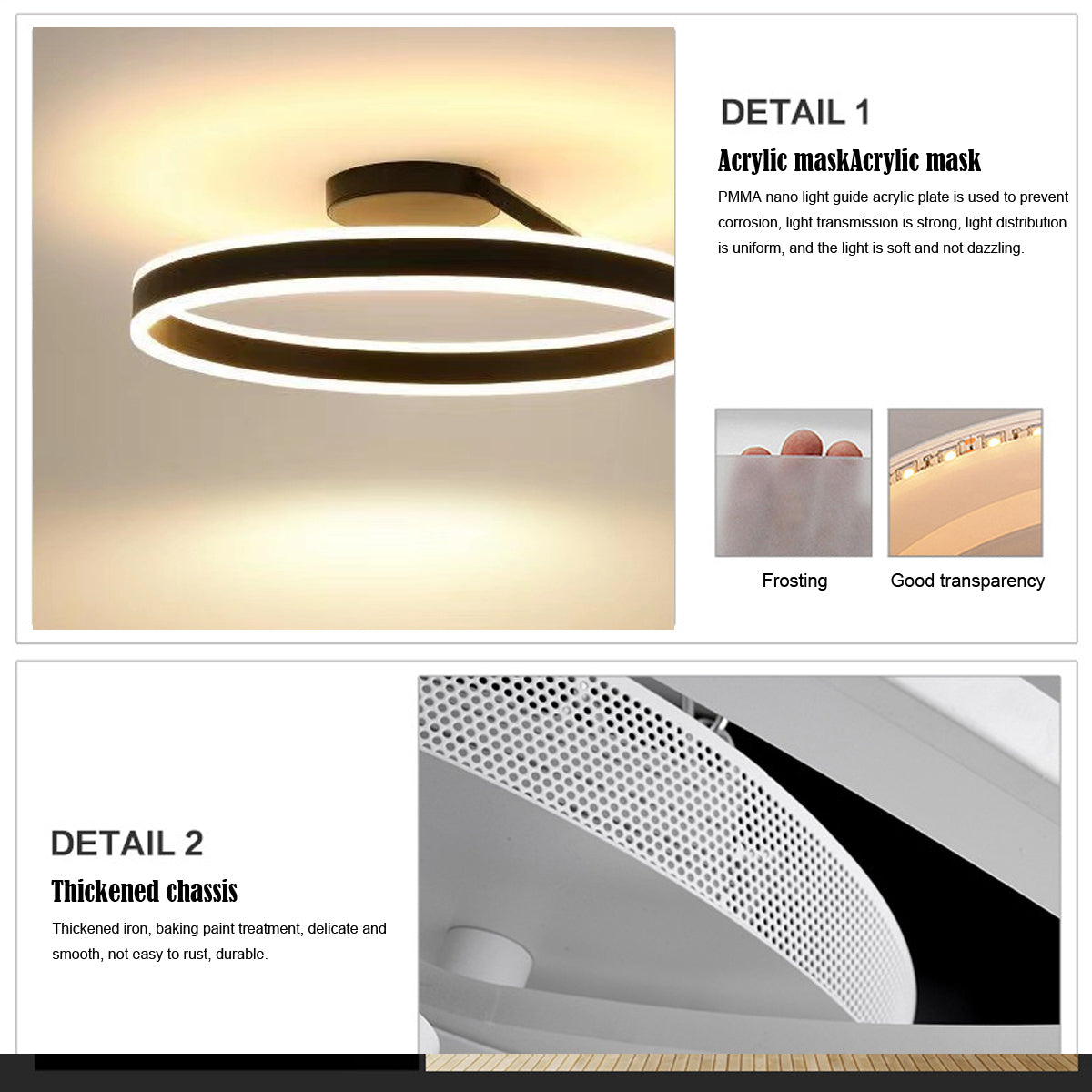 Arisha Modern Circle Flush Mount Ceiling Light, Black & White