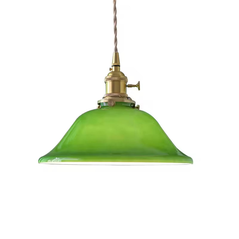 Hailie Rustic Vintage LED Pendant Light Green Copper Glass Dining Room