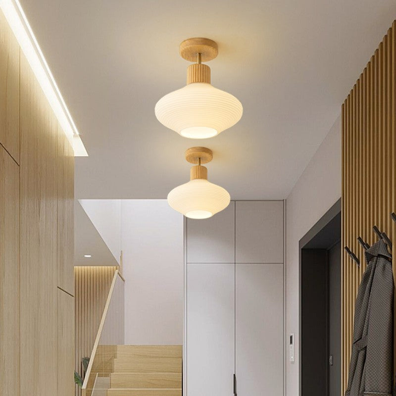 Lily Minimalist Flush Mount Ceiling Light Wood/Walnut Hallway