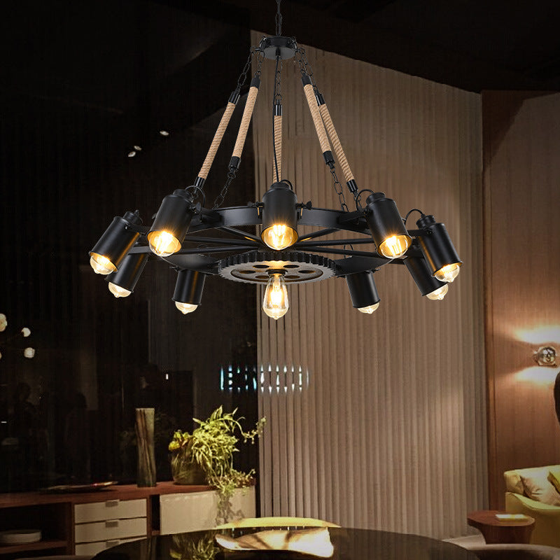 Epoch Industrial LED Pendant Light Black Metal/Rope Cafe/Bar