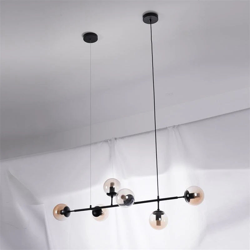 Valentina Industrial Long Linear Metal Hanging Bubble Multi Clear Glass Bulb Bedroom Pendant Light Brass/Black