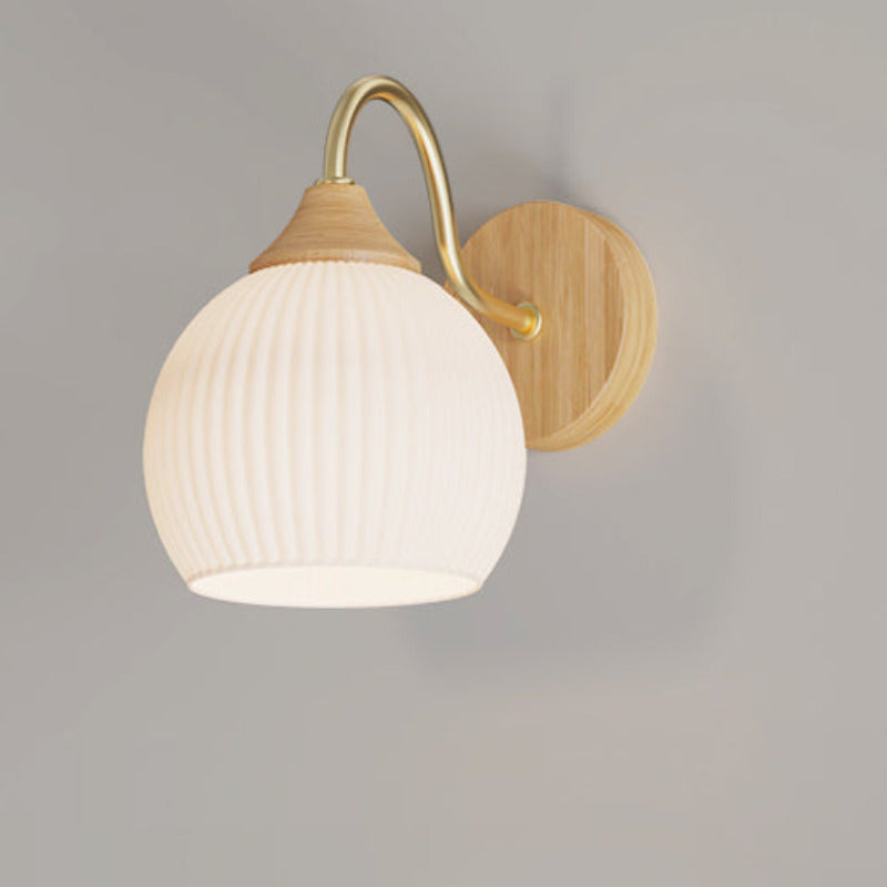 Ozawa Nordic Minimalist Indoor Wall Lamp Glass Wood Bedroom Balcony