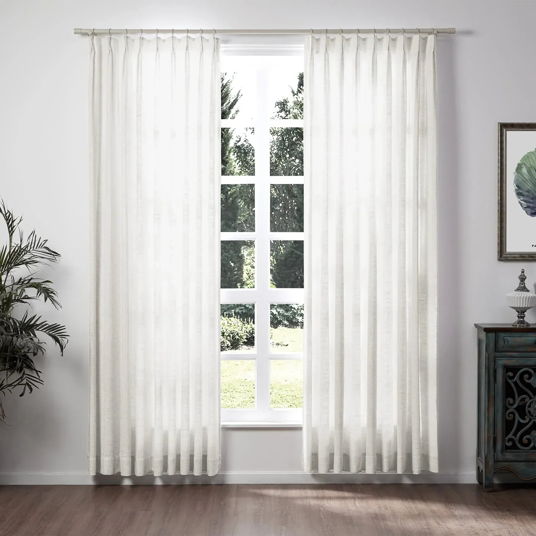 Loomy Linen Drape Pleated White Sheer Window Curtain, 4 Color