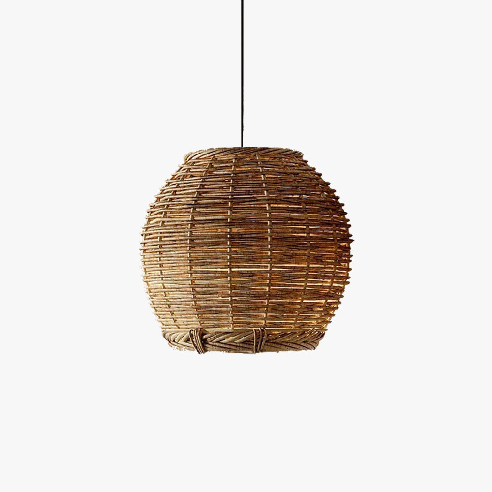 Muto Retro LED Pendant Light Wood Rattan Living Room Restaurant