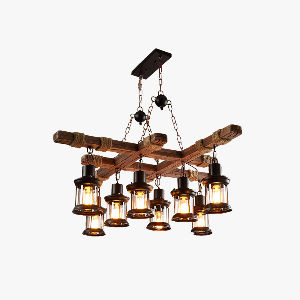 Austin Industrial LED Classical Chandelier Wood Glass Living Room